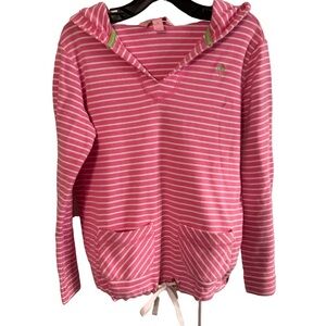Lilly Pulitzer Girls Pink / White Stripe Long Sleeve Hooded Sweatshirt Size 8